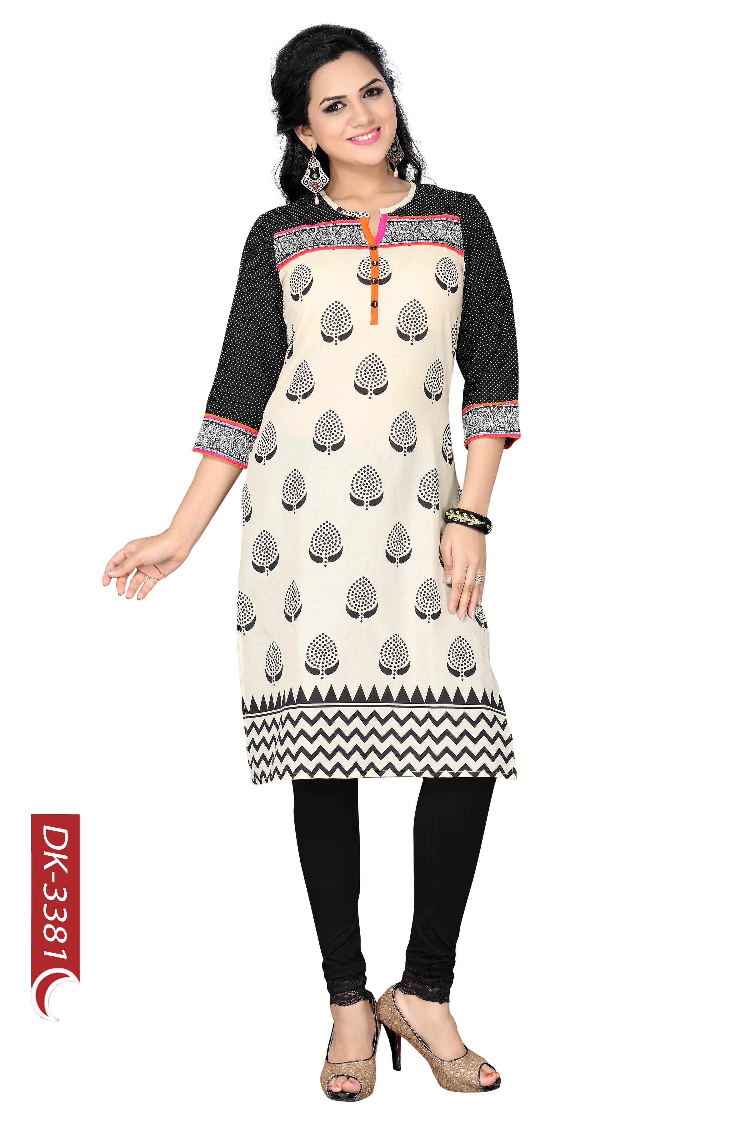 white black polka dot kurti