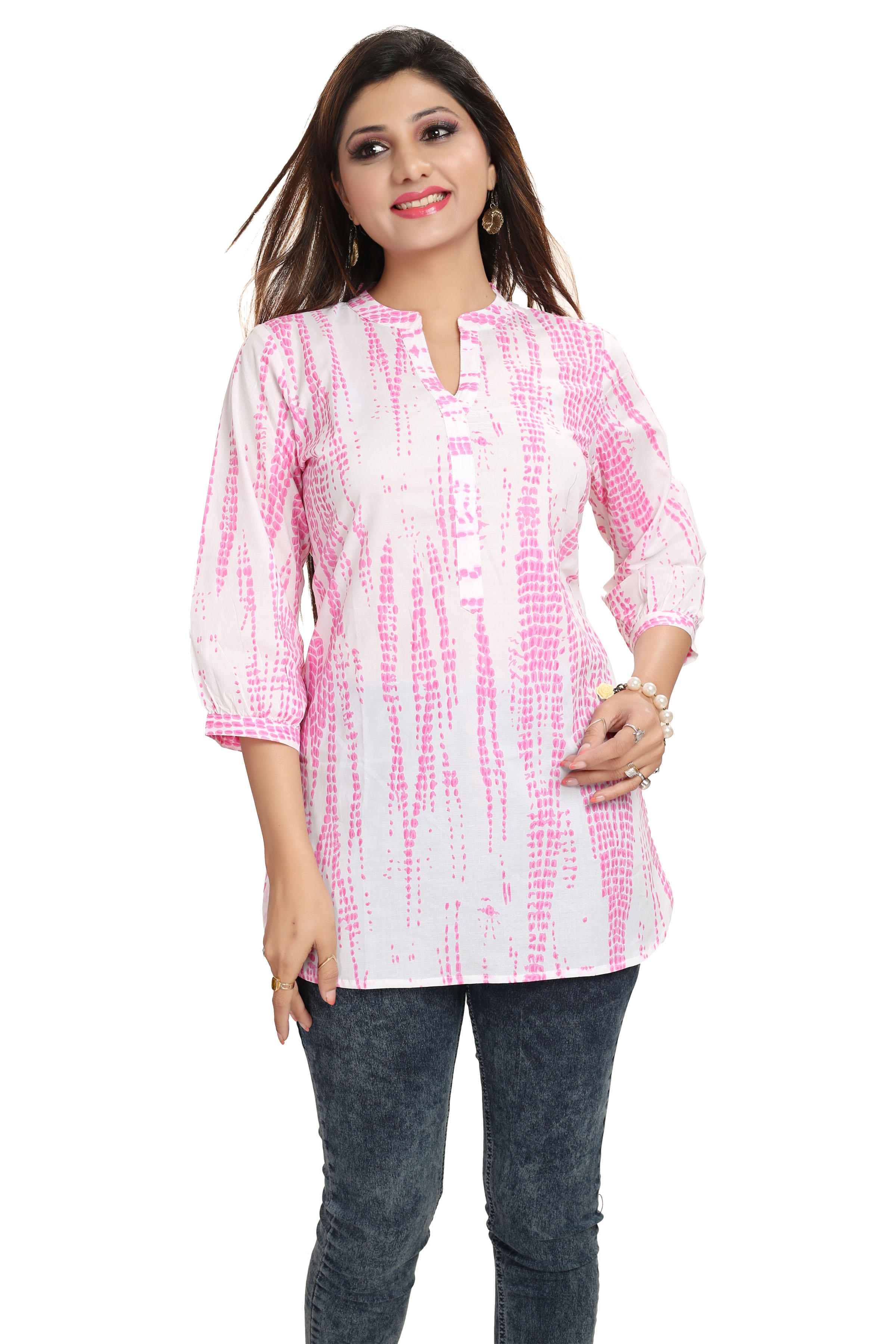 Perfect Pink Batik Cotton Short Kurta For Women