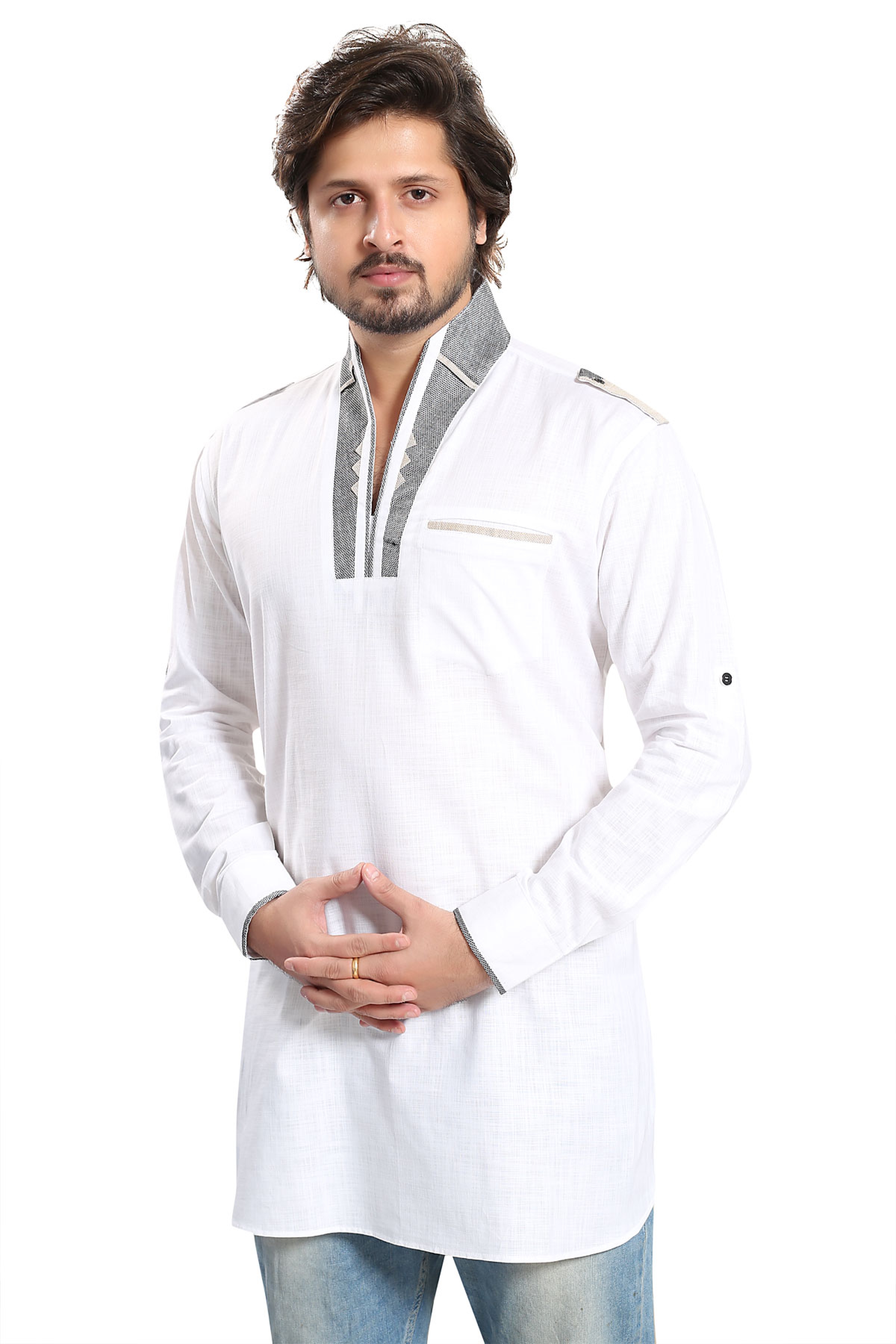 white kurta blue jeans