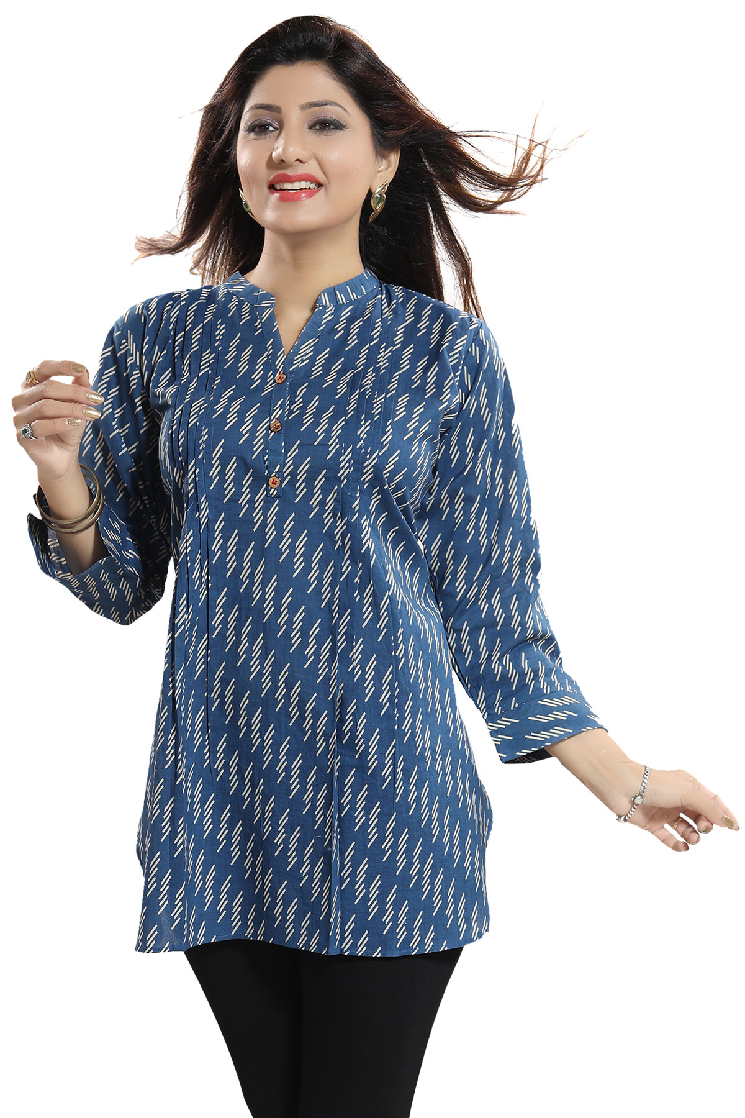 Blue Cotton Printed Short Kurti For Girls And Women