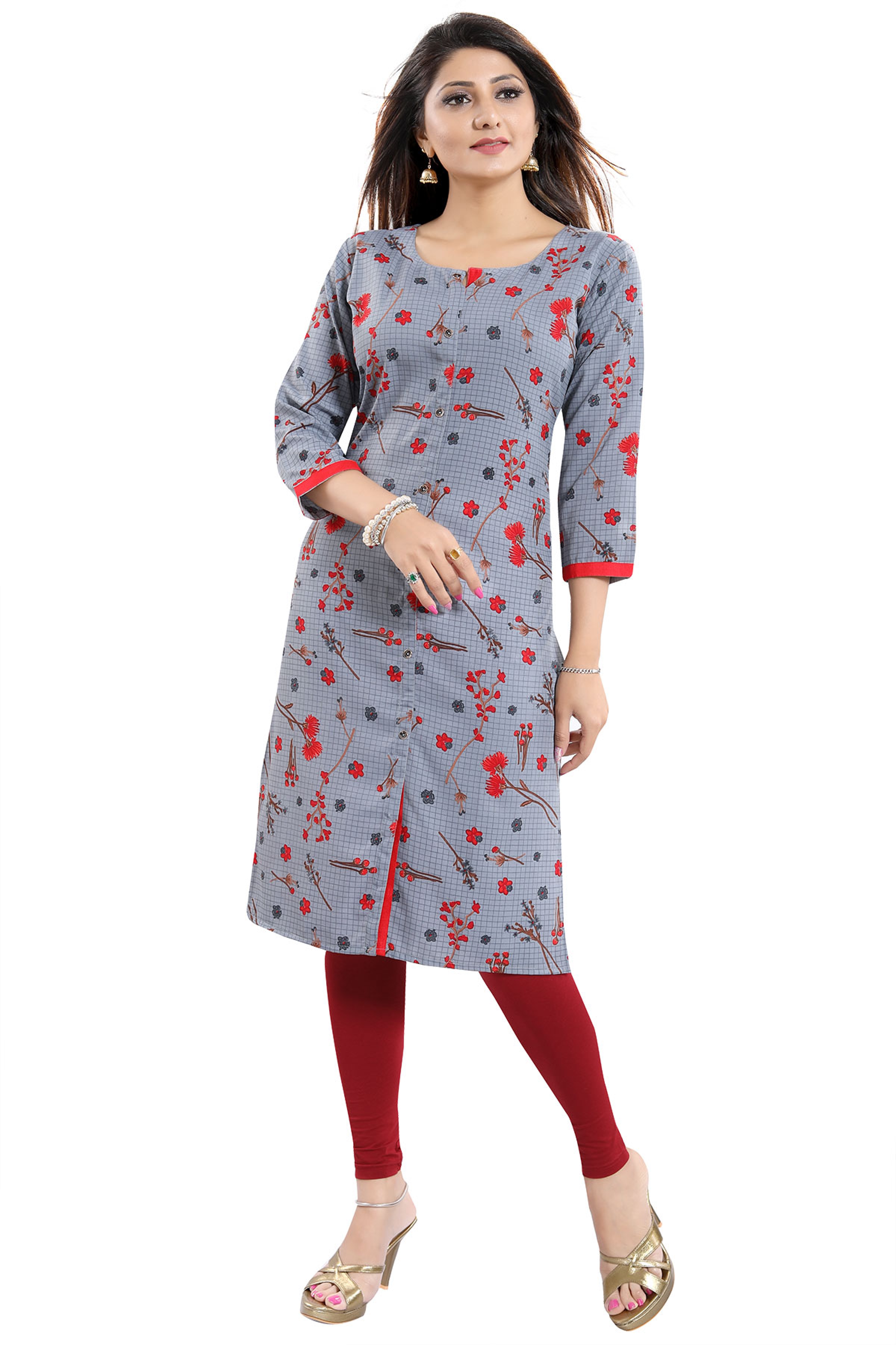blue crepe printed floral kurti