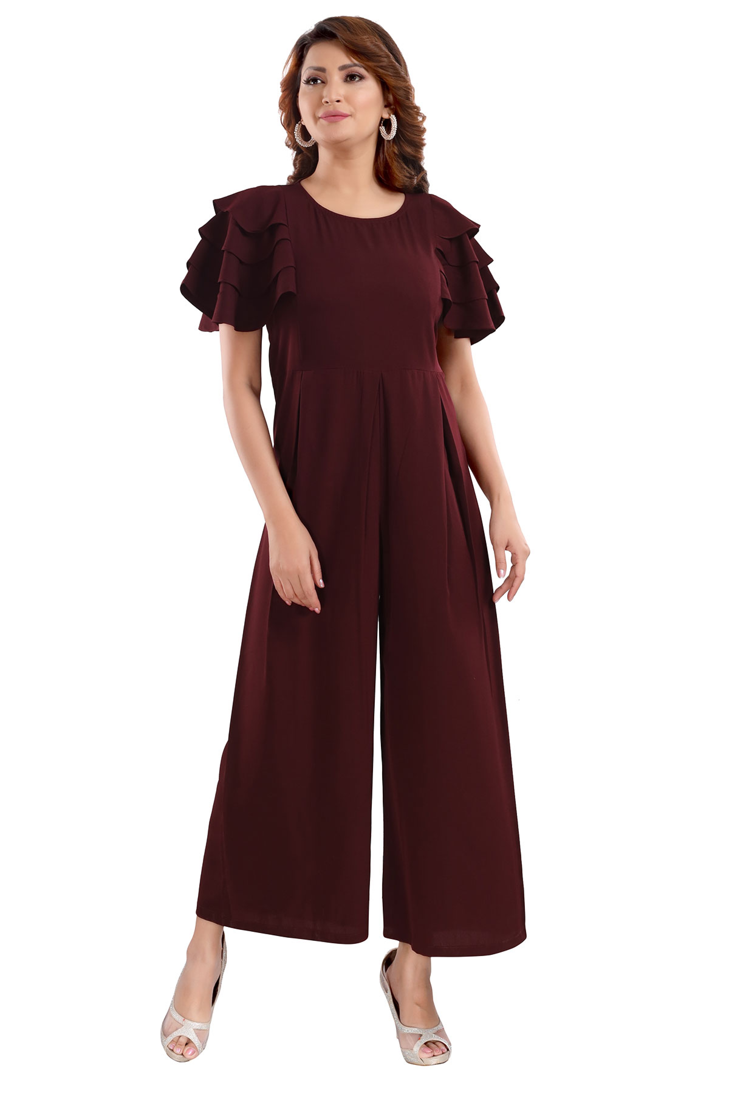 Relaxed fit jumpsuit with ruffled sleeves