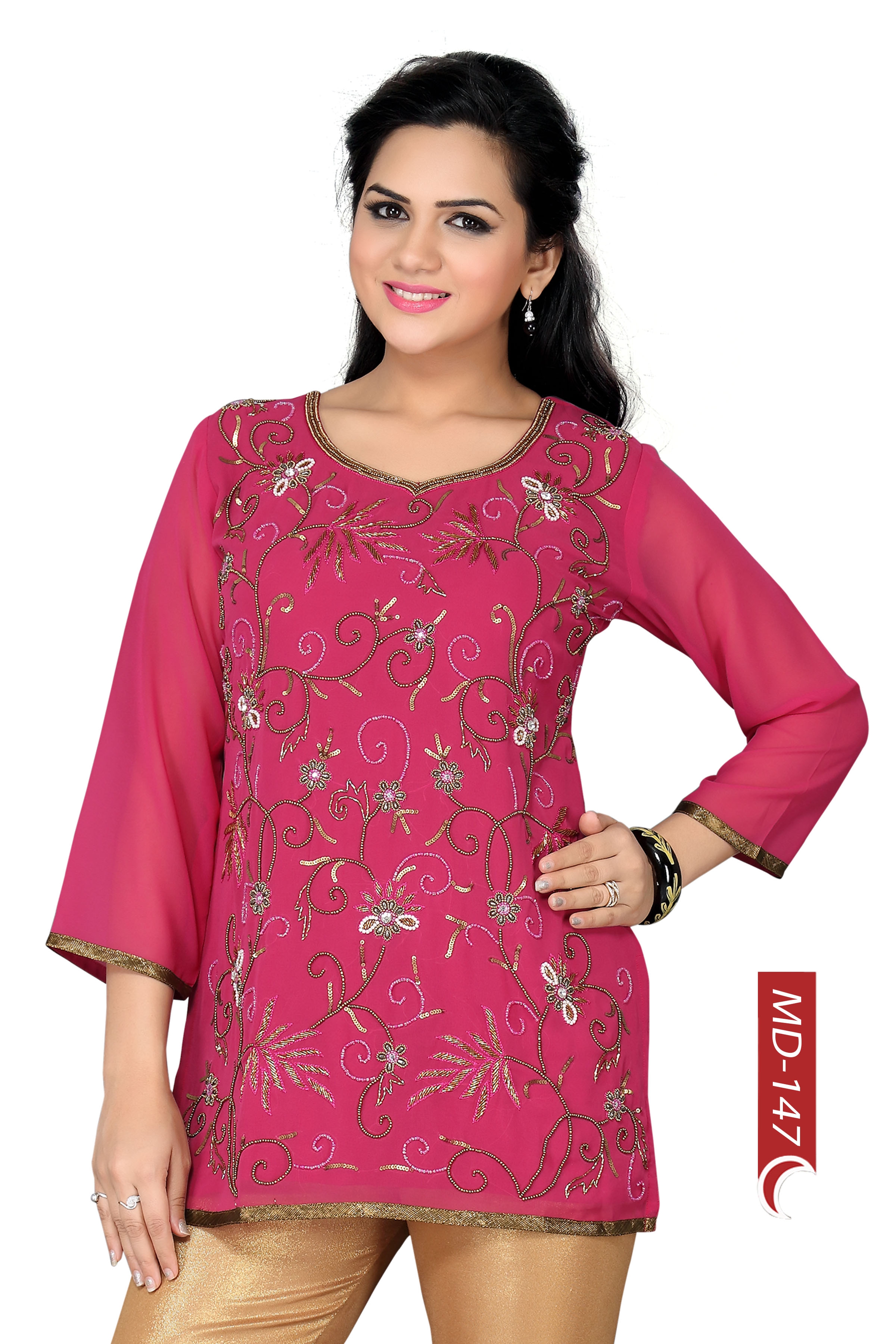 The Pricey Pink Embroidered Women Short Kurta Top