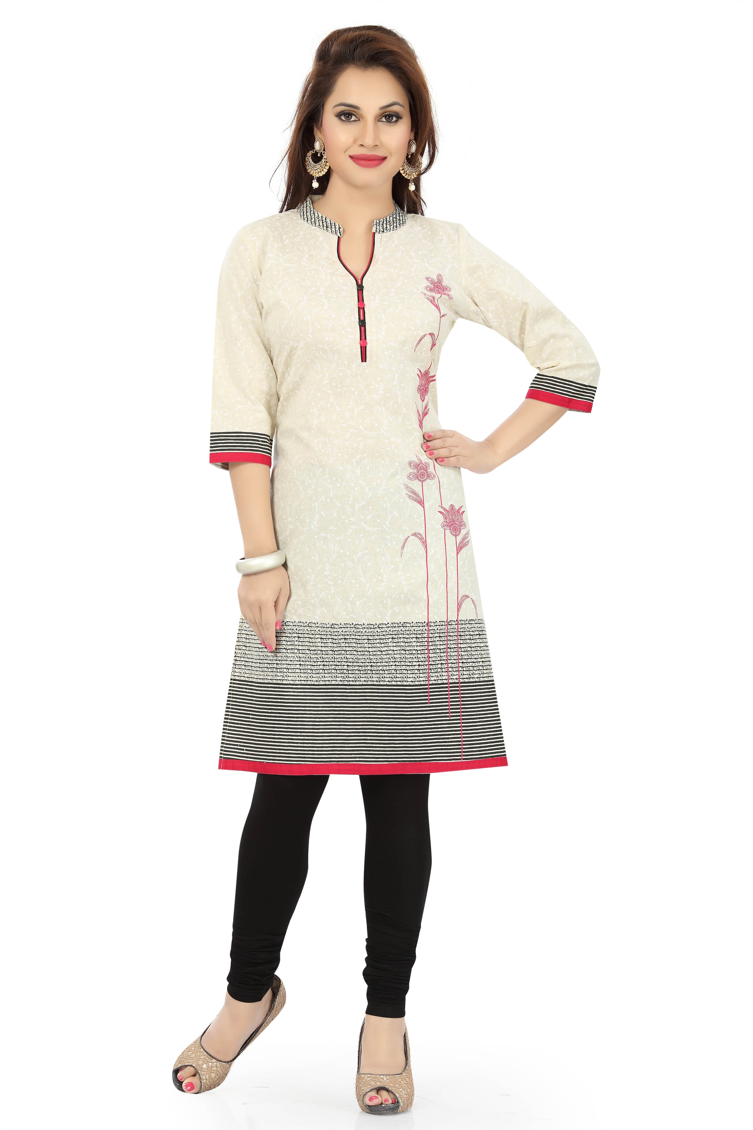 Simple Sizzles Off-White Cotton Short Tunic for Women