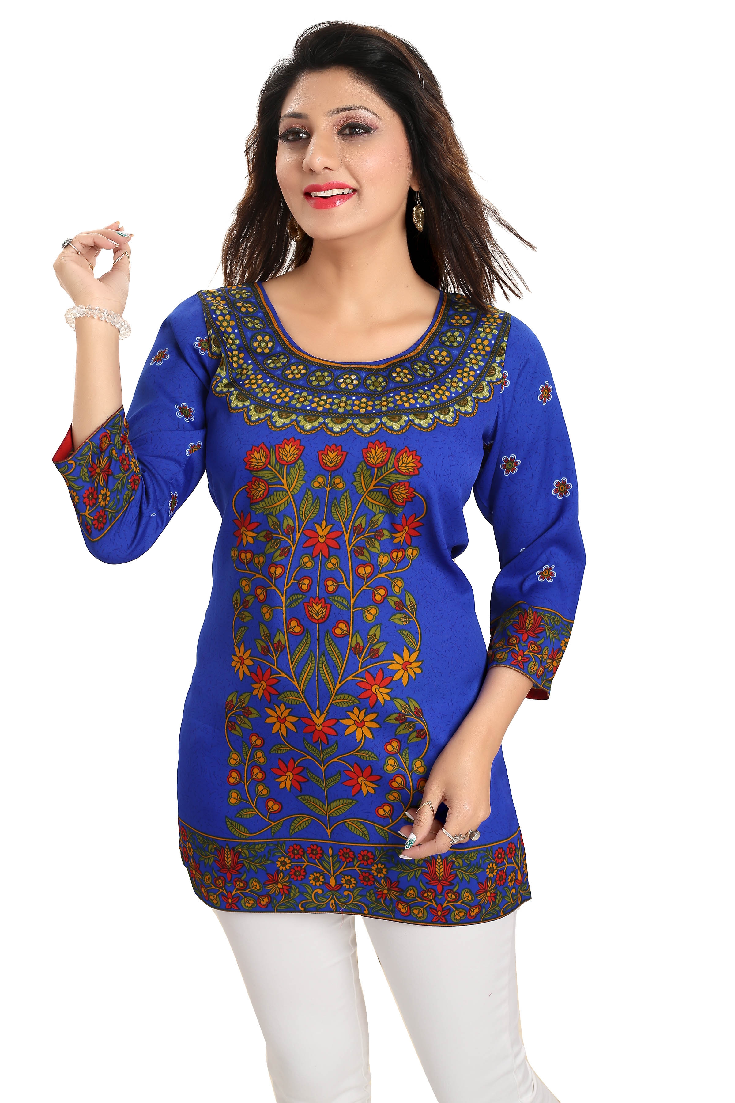 Printed Faux Crepe Ladies Short Kurti Tunic