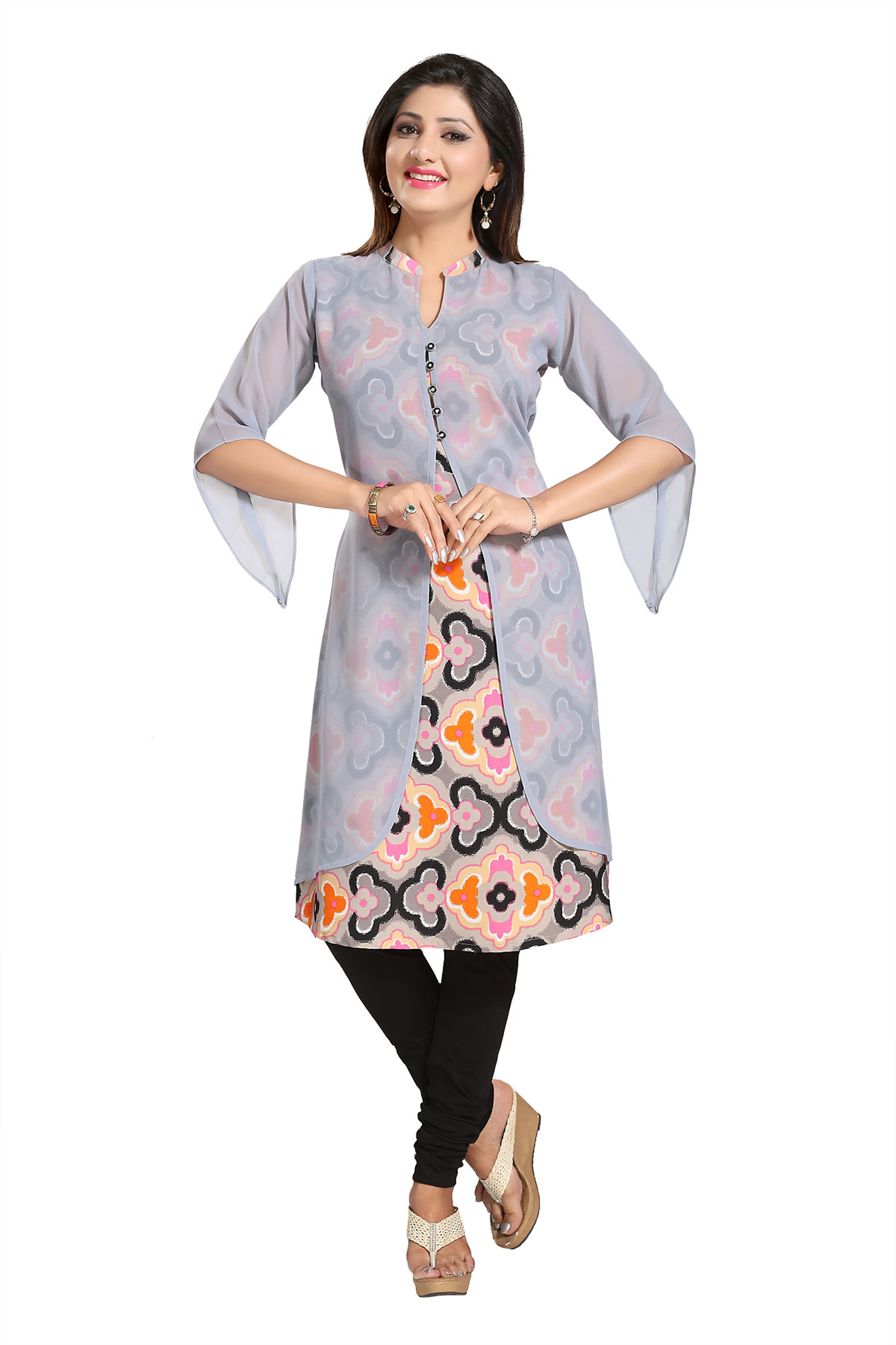 Green Georgette Shoulder Knot Flared Tunic Top