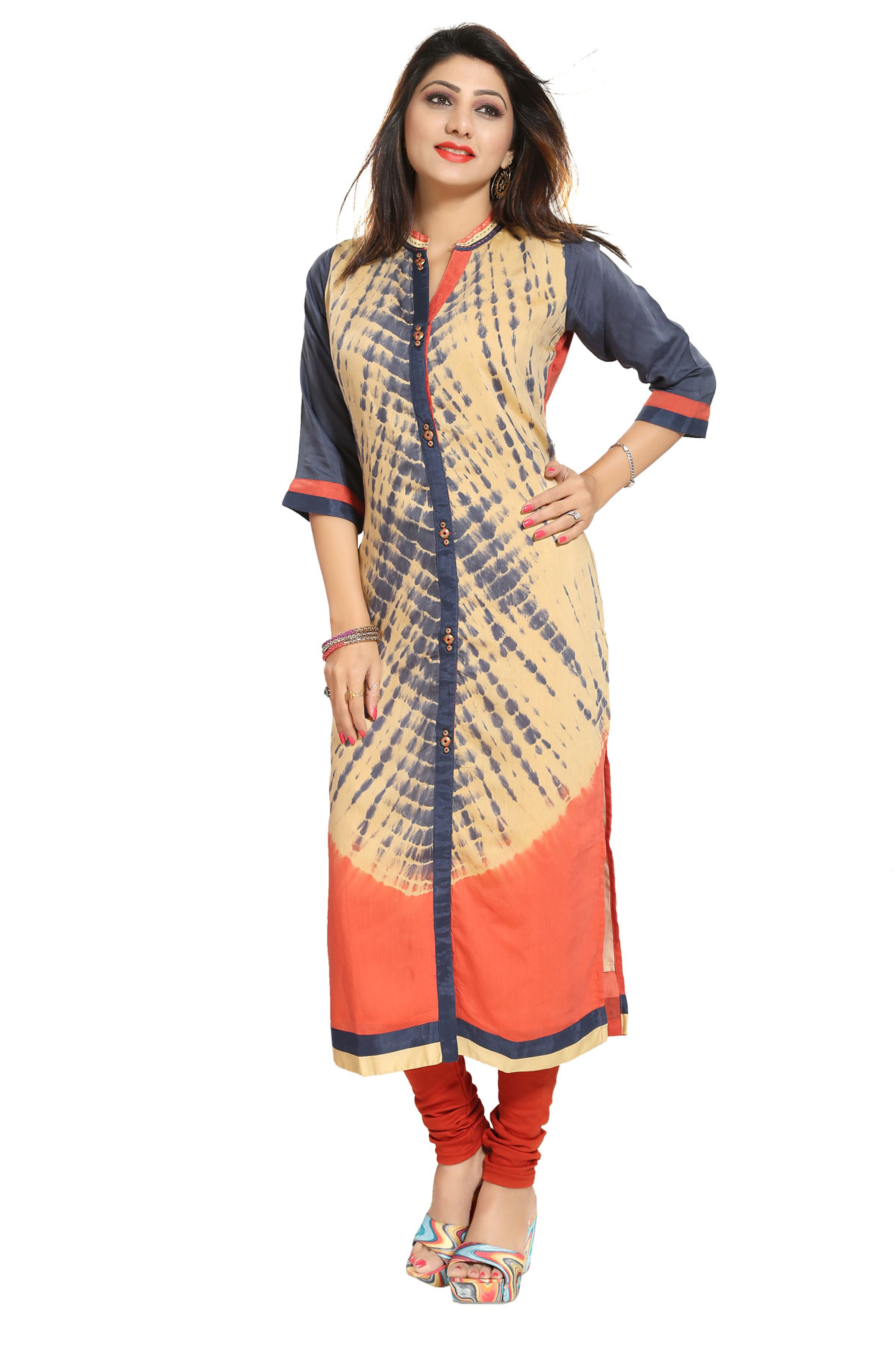 Dramatic Designer Shibori Print Long Kurta with Fancy Buttons