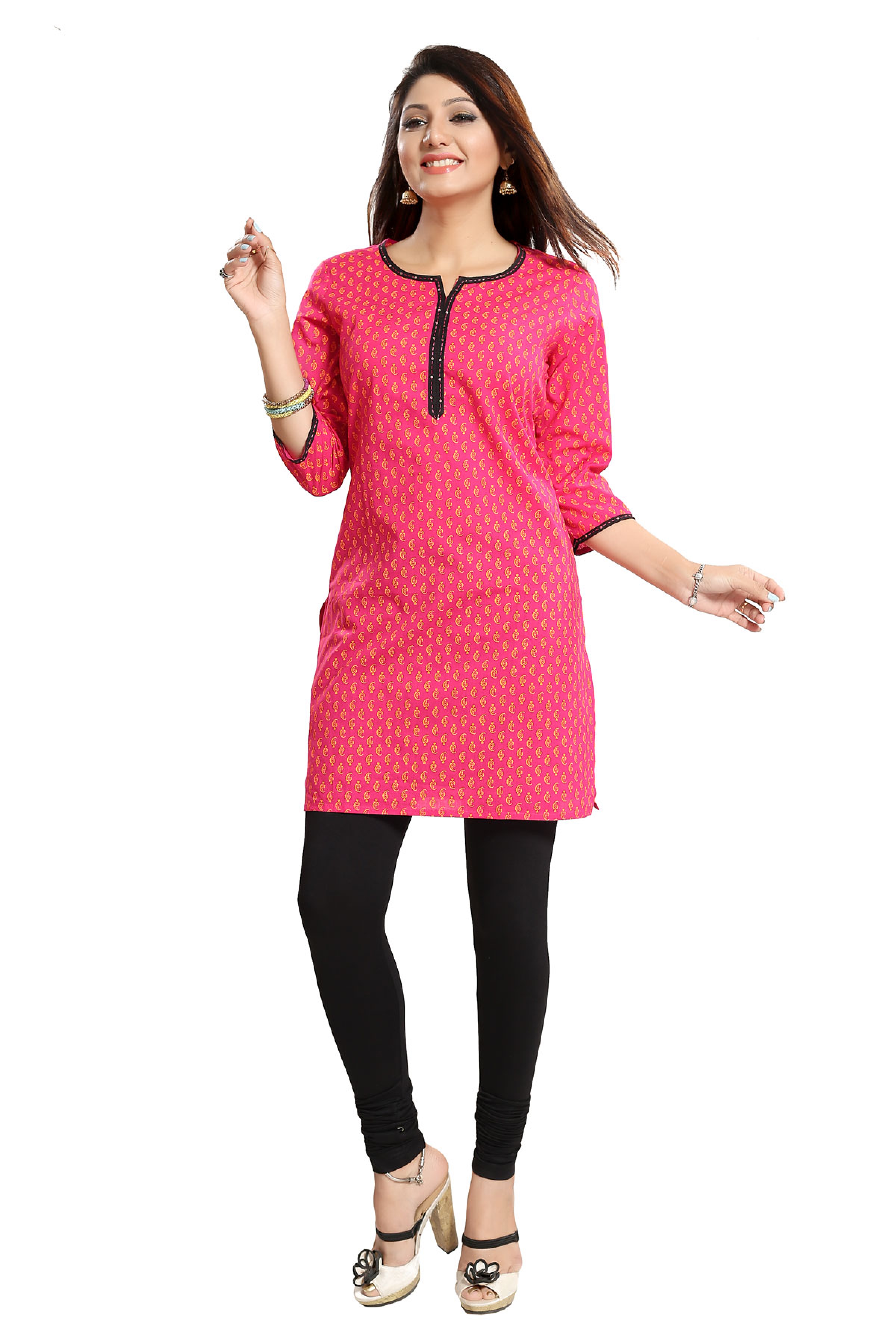 Pleasurable Pink Cotton Short Kurti For Women