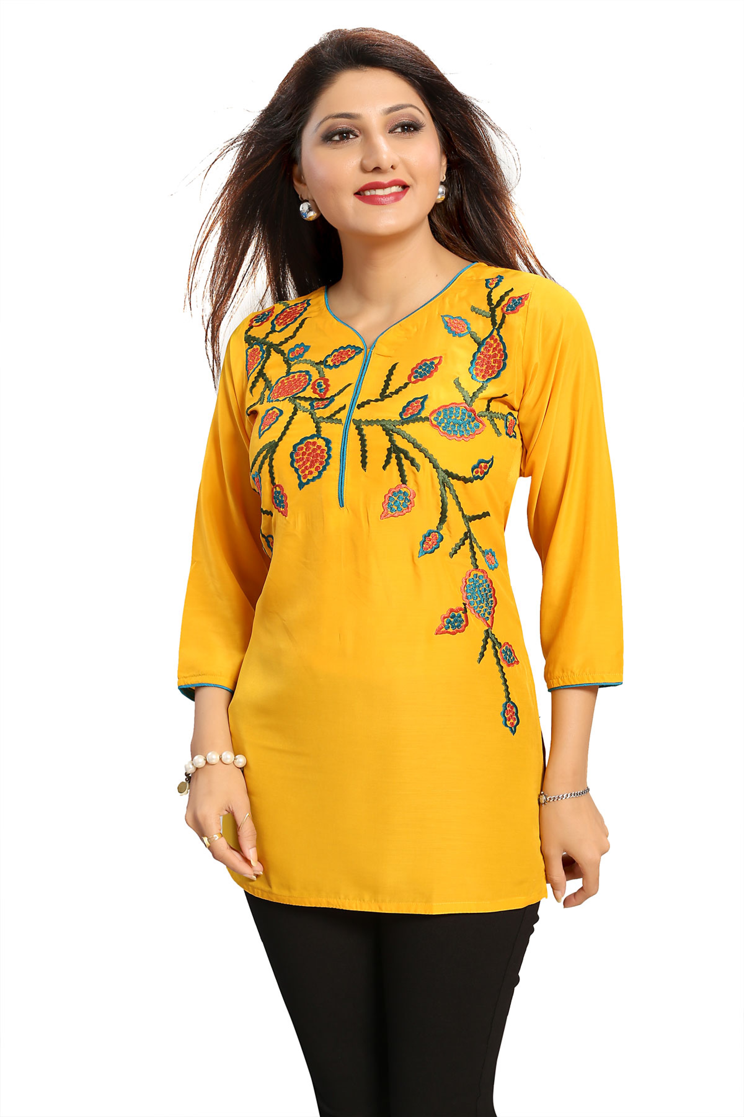 Snazzy Scintillating Mustard Yellow Designer Tunic Top