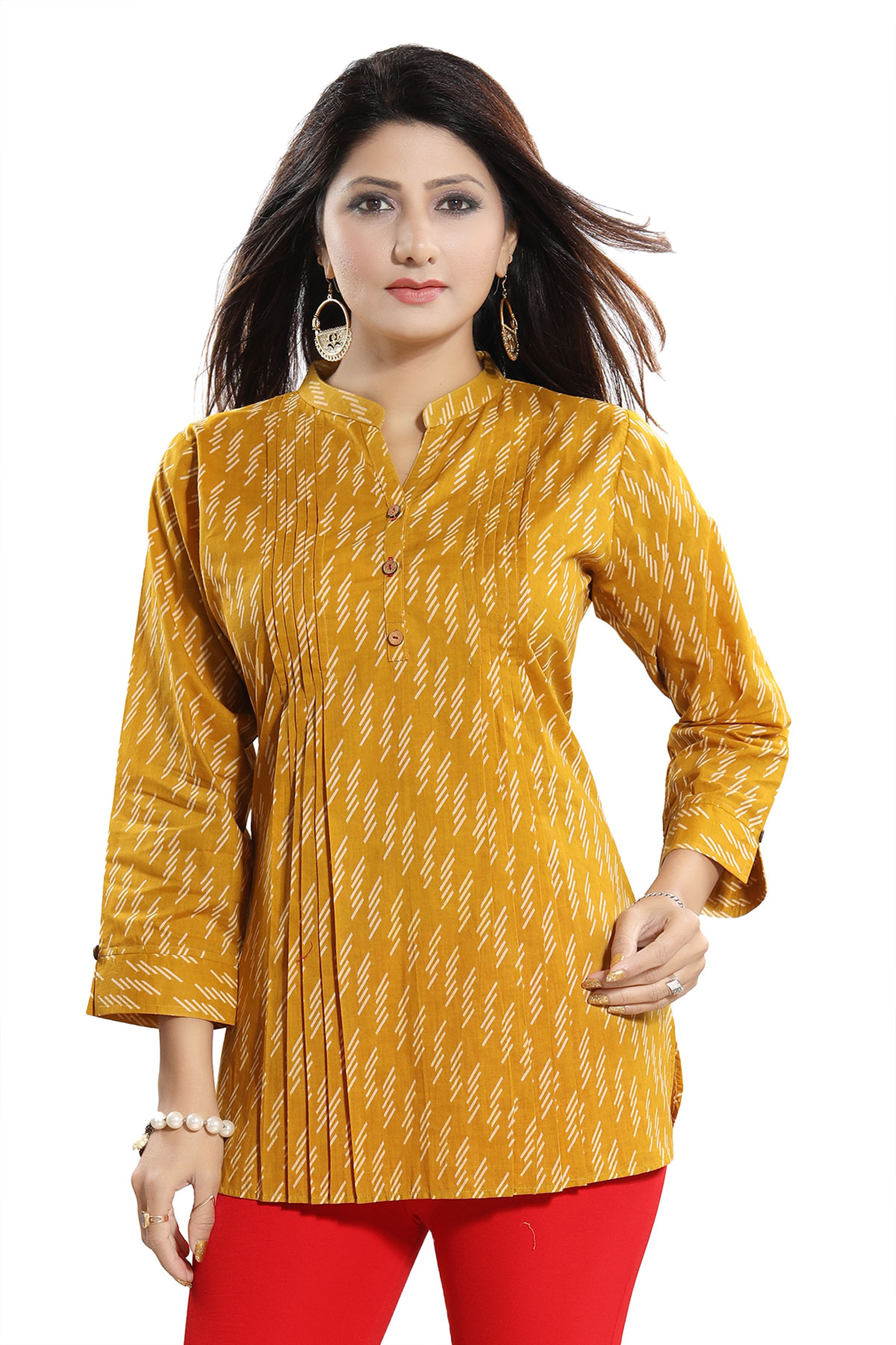 mustard-cotton-printed-short-kurti-for-girls-and-women