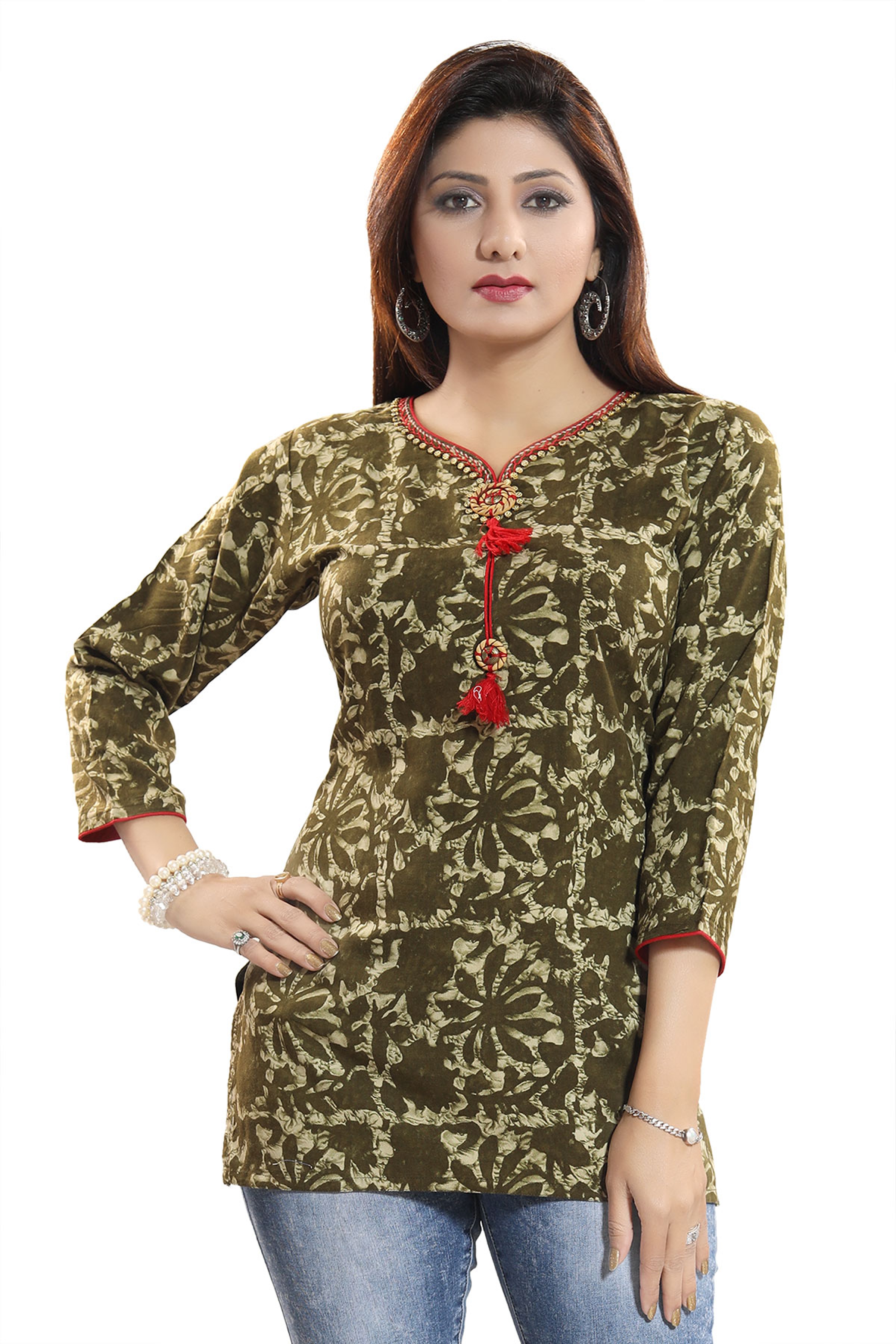 Gorgeous Green Ikkat Rayon Print Short Latest Kurti Design