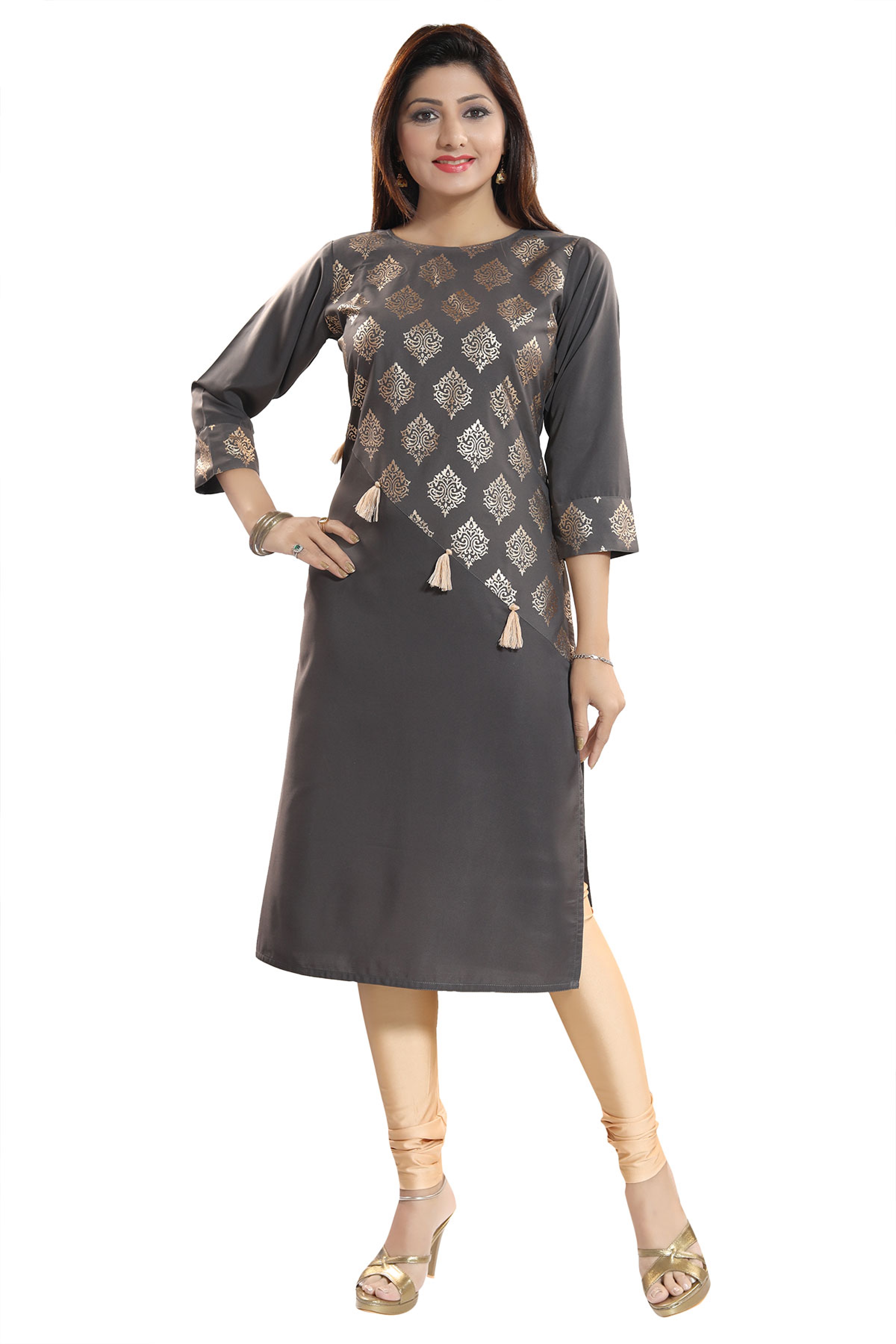 The Dress  up  Game  Designer  Poly Crepe Dull Grey and Gold 