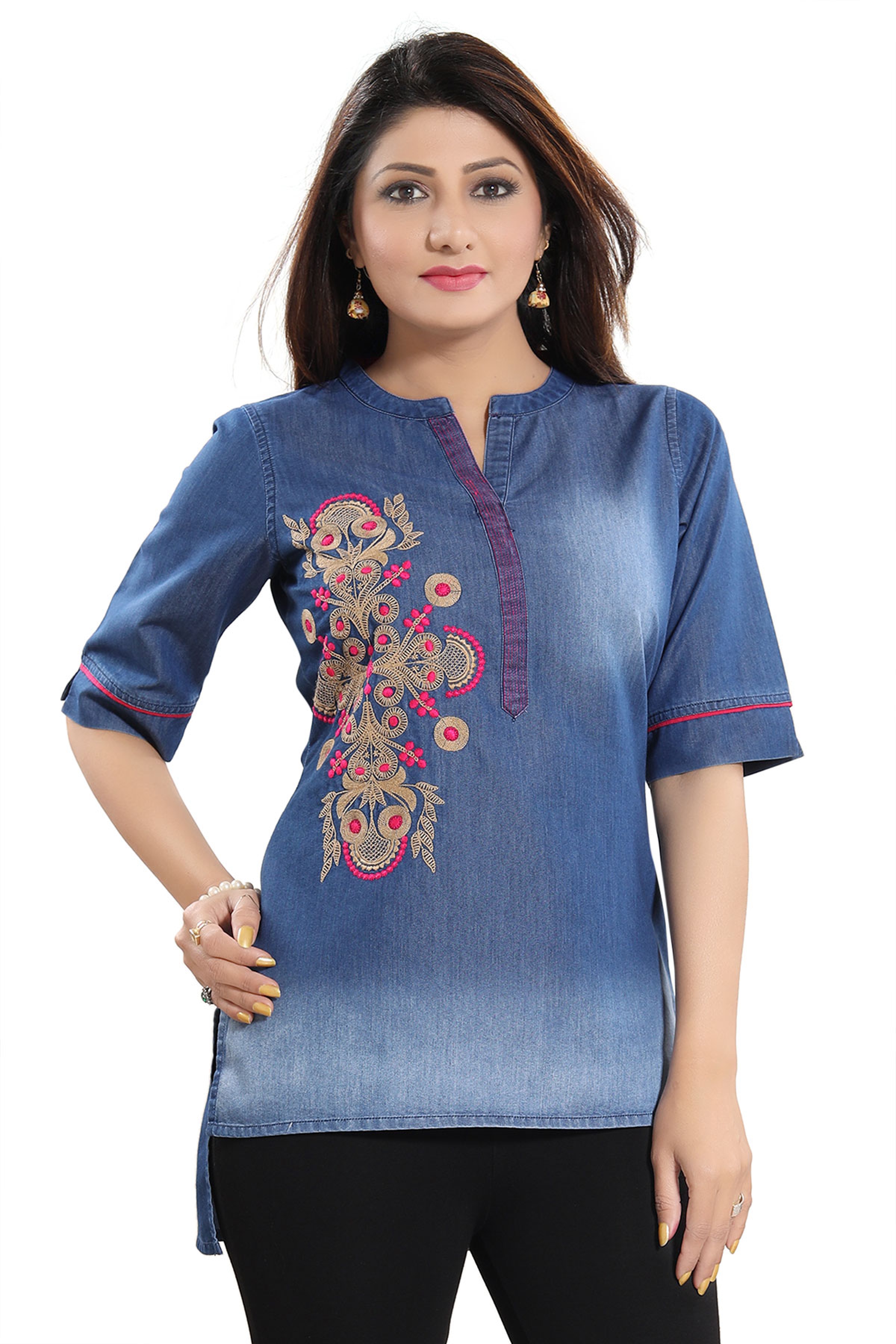 Denim Dream Tunic with Beautiful Embroidery Short Top for Everyday Wear