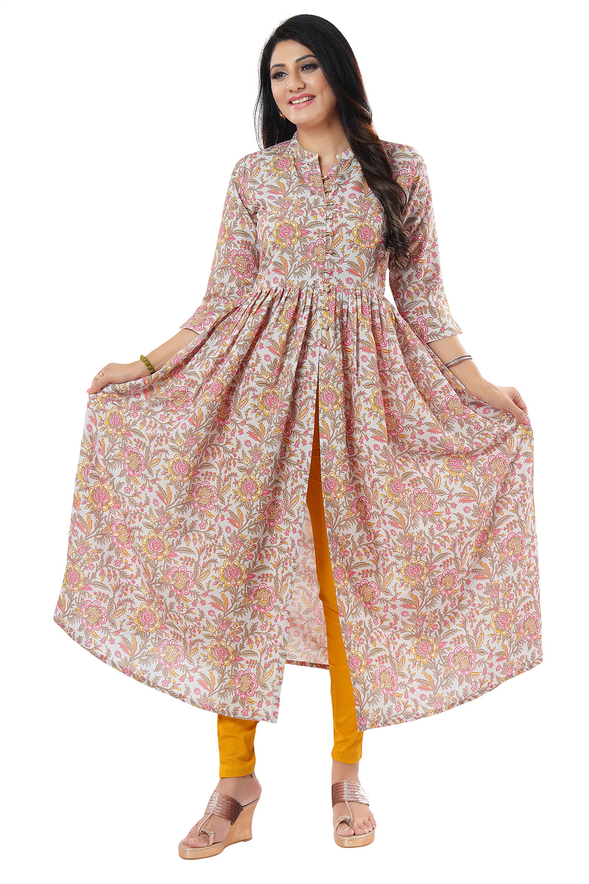 LEEVA SIGNATURE  Jaipuri Cotton fabric print with stitching patterns  stylish long kurtis  Salwar Kameez Wholesaler  Kurtis Wholesaler  Sarees